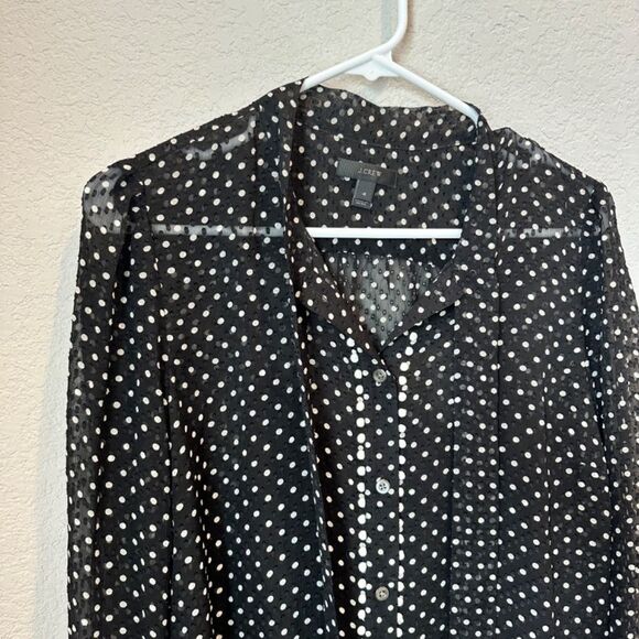 J. Crew Black White Polka Dot Silk Swiss Dot Tie Front Button Down Blouse 4 EUC - Picture 3 of 7